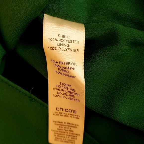Chico's Elegant Green Blouse w/ Button Pleated Flare Sleeves | Size 2 (US 12) - Picture 8 of 10